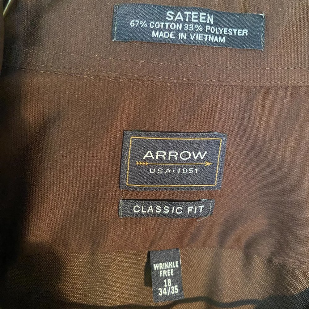 Arrow NWOT Mens Sateen Classic Dress Shirt 18 34/35 - Picture 4 of 5